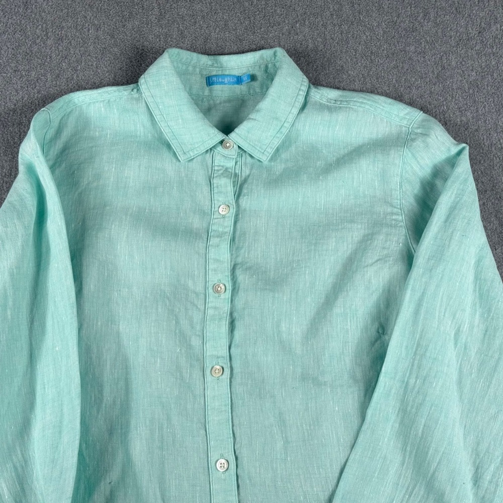 J McLaughlin Shirt Womens XS Blue Linen Button Down Long Sleeve